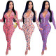 Women Sexy Mesh See-Through Butterfly Print Zip Long Sleeve Jumpsuit