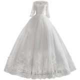 Womens Off Shoulder Dream Fit Half-Sleeve Lace Bridal Wedding Dress（Processing time need 3-6 days）