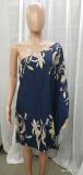Spring Summer Positioning Print Ombre One Shoulder Casual Dress