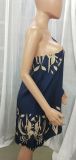 Spring Summer Positioning Print Ombre One Shoulder Casual Dress