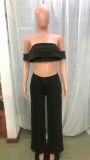 Women Elegant Off Shoulder crop top+ Loose Pants Two Piece