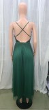 Women Clothes Summer Solid Sexy Strap Sequins Backless Slit Evening Dress