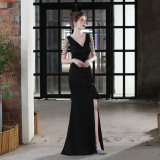 Elegant Bride Solid V-Neck  Ruffled Slit Slim Fishtail Wedding Dress