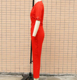 Spring/Summer Fit Turndown Collar Short Sleeve Professional Ol Jumpsuit