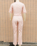 Spring/Summer Fit Turndown Collar Short Sleeve Professional Ol Jumpsuit