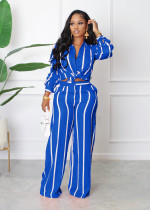 Women'S Striped Printed Long Sleeve Loose Shirt Straight Fit Pants Two Piece Set Women'S Striped Printed Long Sleeve Loose Shirt Straight Fit Pants Two Piece Set