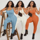 Women'S Stylish Solid Patchwork Halter Sleeveless Slim Fit Jumpsuit