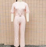 Spring/Summer Fit Turndown Collar Short Sleeve Professional Ol Jumpsuit