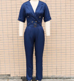 Spring/Summer Fit Turndown Collar Short Sleeve Professional Ol Jumpsuit