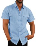 Men's Shirts Double Pocket Linen Short Sleeve Shirts