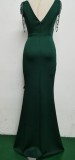 Elegant Bride Solid V-Neck  Ruffled Slit Slim Fishtail Wedding Dress