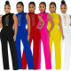 Women's Fashion Solid Lace-Up Casual Round Neck Sleeveless Jumpsuit