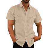 Men's Shirts Double Pocket Linen Short Sleeve Shirts