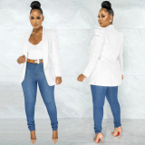 Fashion solid color women's ruffled long-sleeved blazer women