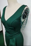 Elegant Bride Solid V-Neck  Ruffled Slit Slim Fishtail Wedding Dress