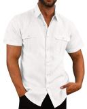 Men's Shirts Double Pocket Linen Short Sleeve Shirts
