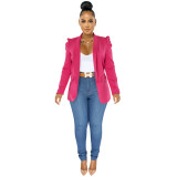 Fashion solid color women's ruffled long-sleeved blazer women