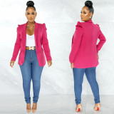 Fashion solid color women's ruffled long-sleeved blazer women