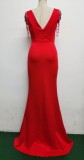 Elegant Bride Solid V-Neck  Ruffled Slit Slim Fishtail Wedding Dress