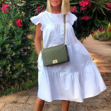 Summer Women Vintage Floral Loose Casual Round Neck Short Sleeve Dress