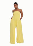 Women Summer Casual Off Shoulder Chiffon High Waist Wide Leg Jumpsuit