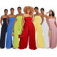 Women Summer Casual Off Shoulder Chiffon High Waist Wide Leg Jumpsuit