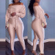 Women Off Shoulder Long Sleeve with Belt Jumpsuit