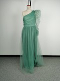 Plus Size Women One Shoulder Mesh Slit Dress