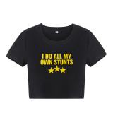 Women Crew Neck Print Short Sleeve Crop Top