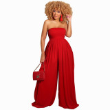 Women Summer Casual Off Shoulder Chiffon High Waist Wide Leg Jumpsuit
