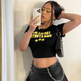 Women Crew Neck Print Short Sleeve Crop Top