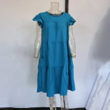 Summer Women Vintage Floral Loose Casual Round Neck Short Sleeve Dress