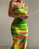 Women Sexy One Shoulder Cutout Print Long Dress