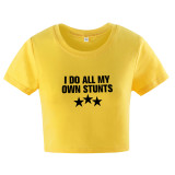 Women Crew Neck Print Short Sleeve Crop Top