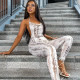 Women'S Digital Print Halter Strap Backless Tight Fitting Jumpsuit
