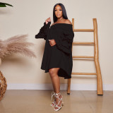 Summer Solid Off Shoulder Ruffled Long Sleeve Loose Casual Dress