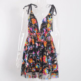 Sex Deep V Neck Low Back Sequin Lace Up Strap Women'S Sexy Club Dress