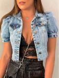 Rotten Vintage Ripped Puff Sleeve Crop Denim Jacket