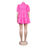 Summer Solid Short Sleeve Casual Loose Dress