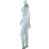 Women Summer Sexy Solid Color Cut Out Jumpsuit