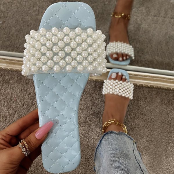 Ladies Summer Flat Slip-On Pearl Sandals