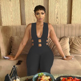 Women Summer Sexy Solid Color Cut Out Jumpsuit
