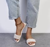 Ladies Summer Flat Slip-On Pearl Sandals