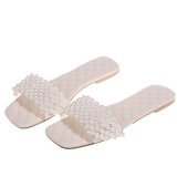 Ladies Summer Flat Slip-On Pearl Sandals