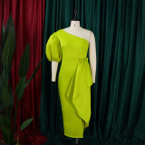 Women Summer Puff Sleeve Formal Party Slit Gown Dress