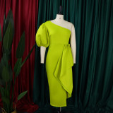 Women Summer Puff Sleeve Formal Party Slit Gown Dress