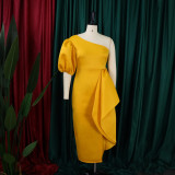 Women Summer Puff Sleeve Formal Party Slit Gown Dress