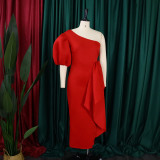 Women Summer Puff Sleeve Formal Party Slit Gown Dress