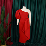 Women Summer Puff Sleeve Formal Party Slit Gown Dress