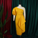 Women Summer Puff Sleeve Formal Party Slit Gown Dress